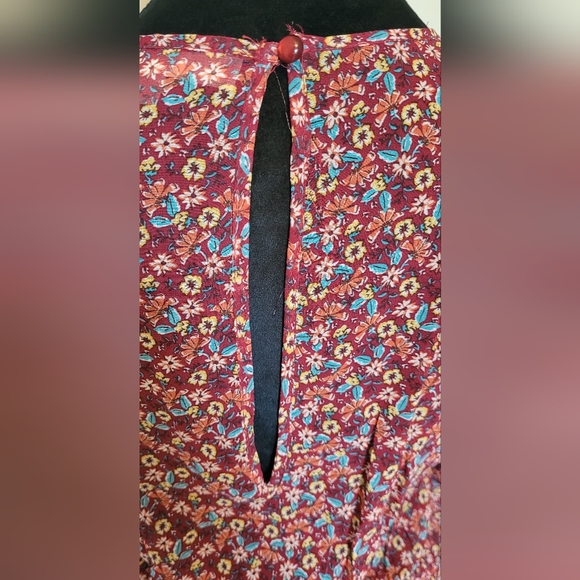 Rowa Red Floral Long Sleeve Dress, Smocked Detail| Size L - Picture 7 of 10